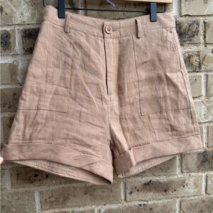 Mod Ref Tan High Waist Linen Shorts Relaxed Fit NWOT Sz Small